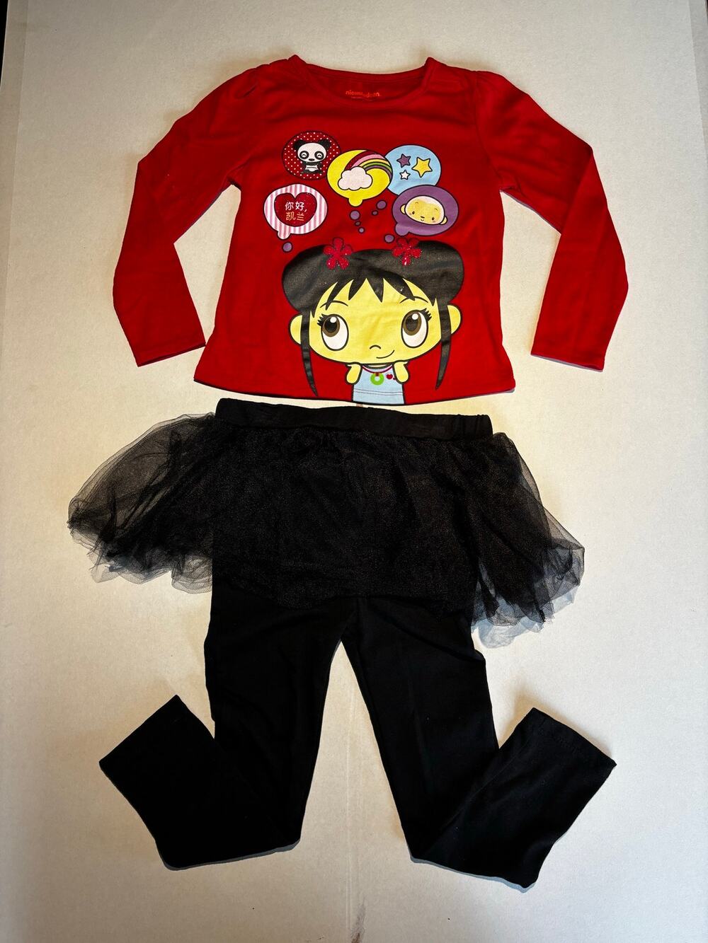 Vintage 2011 Nickelodeon Ni Hao Kai Lan Girls Tutu Leggings Shirt Set 5T Rare
